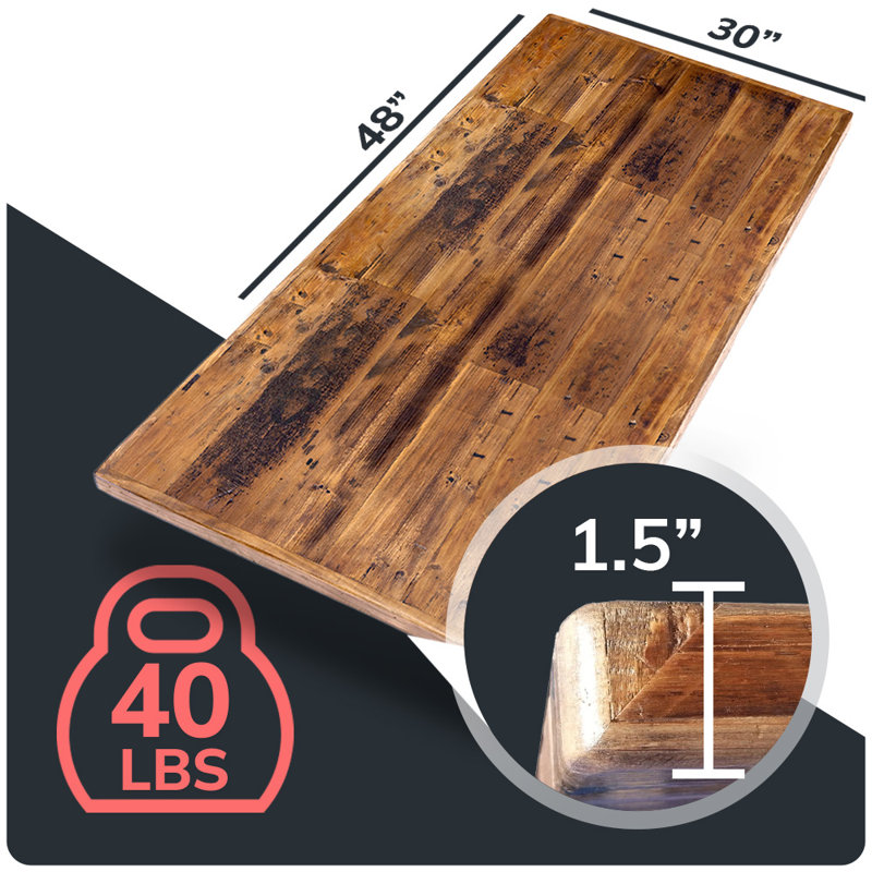 Plateau de table en bois récupéré Heritage Farmhouse, H 1,5 po x L 48 po x l 30 po