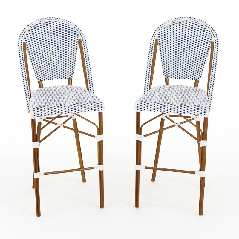 Tabourets de bar Martha Stewart, Bleu marine / blanc, Bois naturel