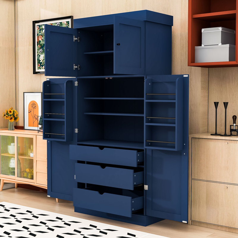 Armoire de cuisine autoportante avec support à vin, tablettes réglables, charnières à fermeture en douceur et conception anti-basculement