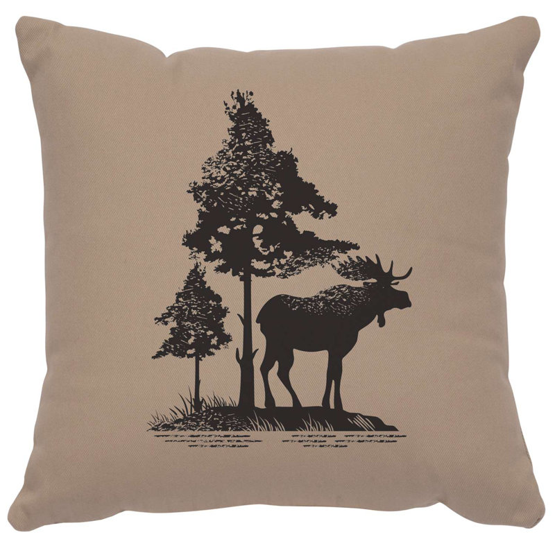 Wooded River Image Pillow - Moose Tree - Cotton Brick, Red