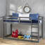 Lit mezzanine simple gris, système de lattes inclus, fait à droite, garde-corps facile, fabrication en bois de pin massif, limite de poids de 220 lb, gris non convertible avec 13 lattes, à droite, structure d'accès,