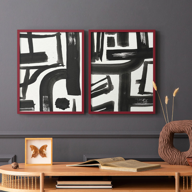 «Inkwell Intersect I-Premium», reproduction encadrée prête à accrocher - aucun clou requis - aucun clou requis, Rouge