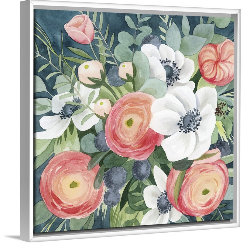 «Bewitching Bouquet I» par Grace Popp - reproduction d'art, H 25,7 po x l 25,7 po x P 1,75 po, Cadre flottant blanc