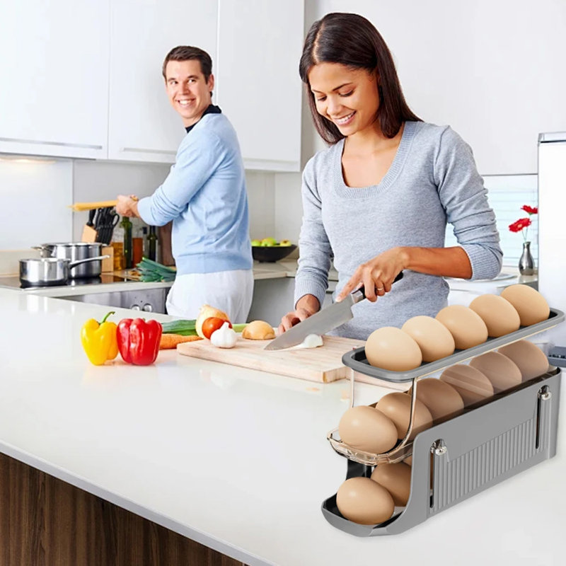 Egg Holder For Fridge Auto Rolling Egg Dispenser Grey