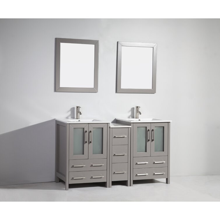 Ronbow Arden 60-inch Eco Friendly Bathroom Double Vanity Set in Black with  Mirror, Quartz Top with White Ceramic Bathroom Sink - Bed Bath & Beyond -  13984314