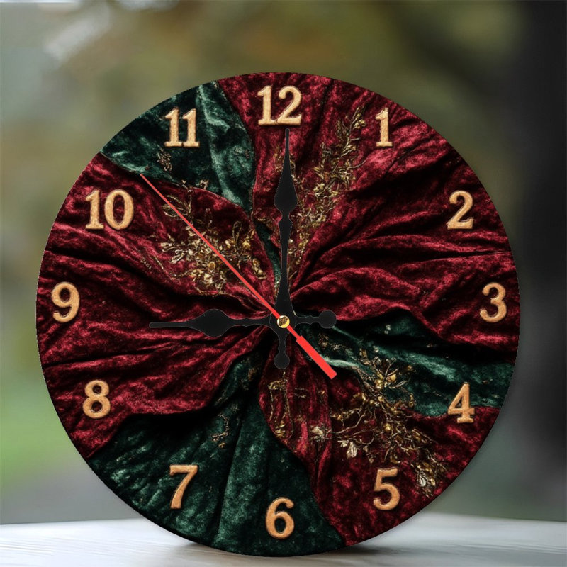 Horloge en velours rouge or vert