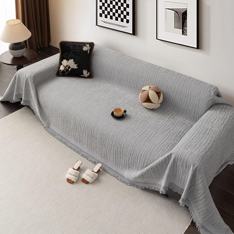 Cotton Box Cushion Sofa Slipcover, Grey