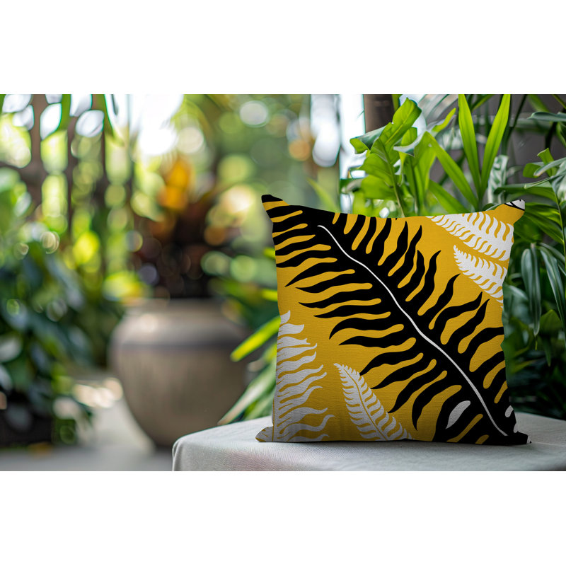 Oreiller carré réversible intérieur / extérieur Glo Wild Ferns, Jaune, Carré 15 po