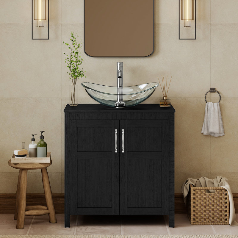 Meuble-lavabo simple 30 po avec lavabo moderne autoportant, Noir