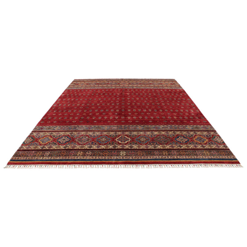 Tapis tribal rouge et multicolore 9 x 13
