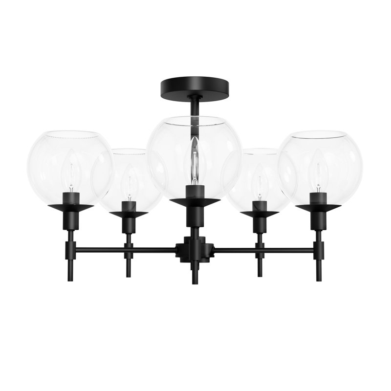 Hunter Xidane With Clear Glass 5 Light Chandelier Ceiling Light Fixture, Matte Black