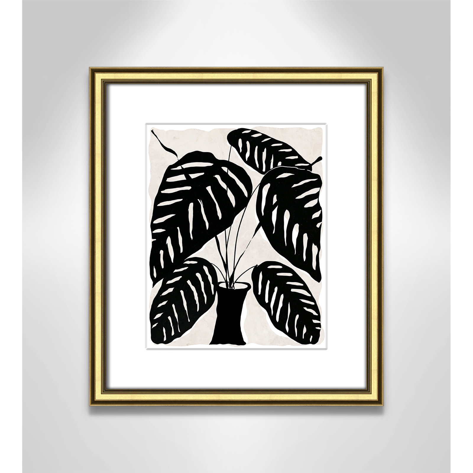 Black and White Potted Plant I Print, 16.25" H x 14.25" W x 0.88" D, Gold Framed