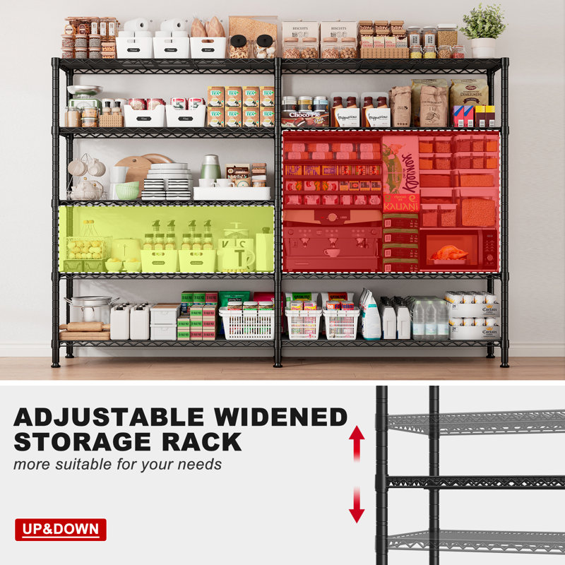 Marlia Steel Height -Adjustable Storage Rack Heavy Duty Shelving Unit, 72.4" H x 69" W x 15.75" D, Black
