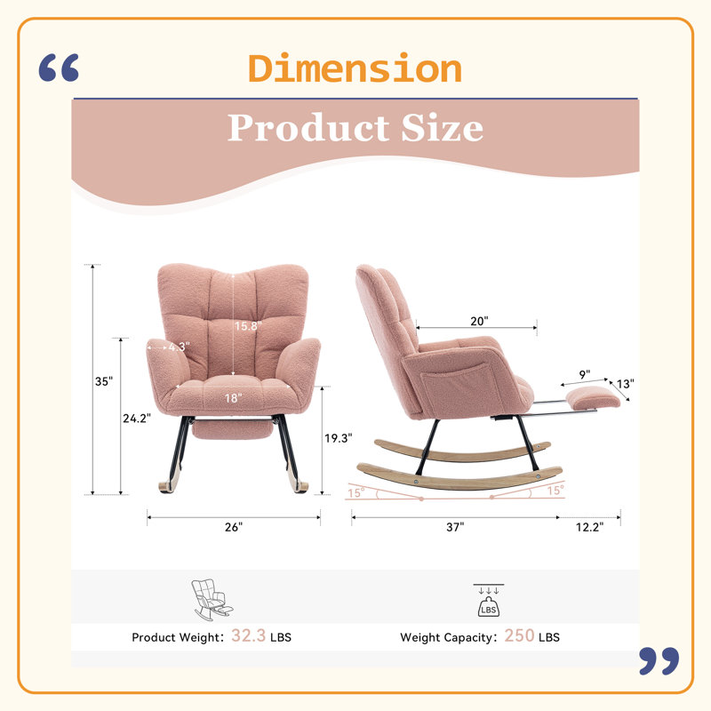 Chaise berçante en tissu Teddy, Rose