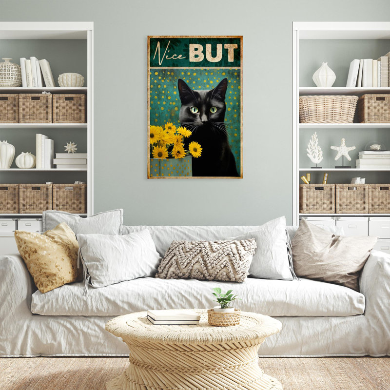 «Black Cat Nice But», impression rectangulaire 1 pièce «Black Cat Nice But», impression rectangulaire sur toile tendue sur toile tendue