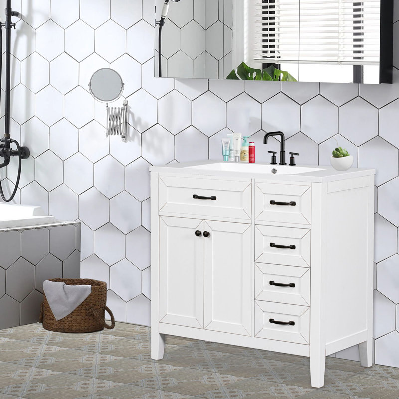 Ensemble de meuble-lavabo simple 36 po Jermey, Blanc, Noir mat