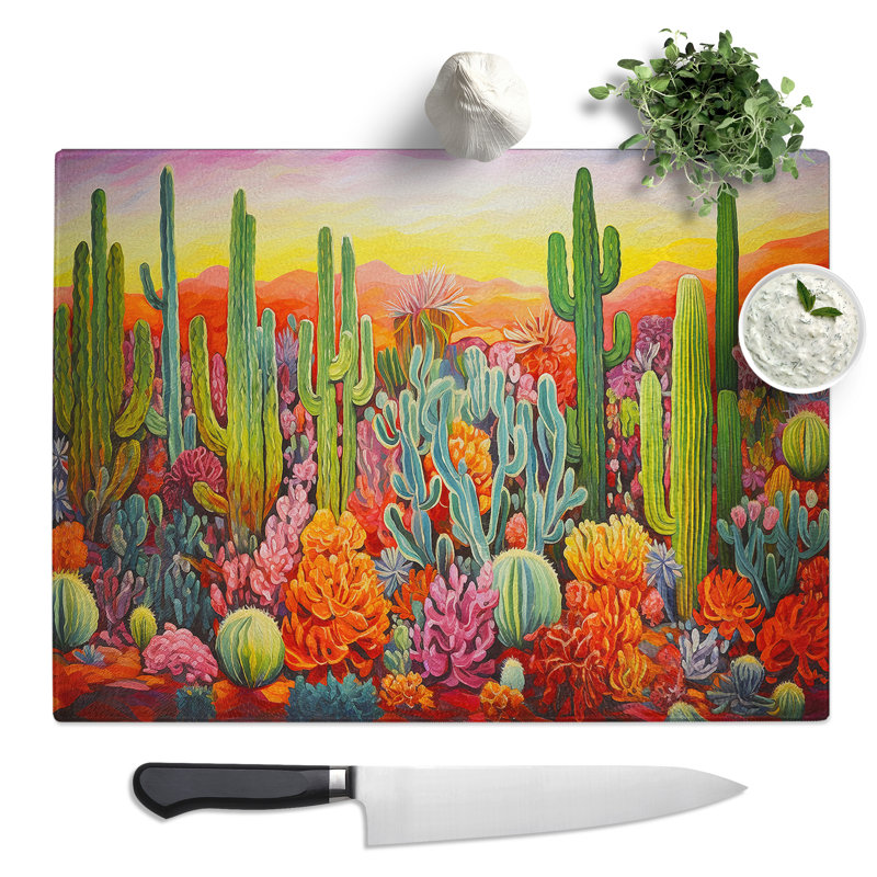 Cactus Orphism  Glass Chopping Board