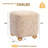 Cube Pouf Ottoman, Acacia Wood Frame Chenille Fabric Vanity Stool-Upholstered Floor Chair Fully Assembled-1471448148