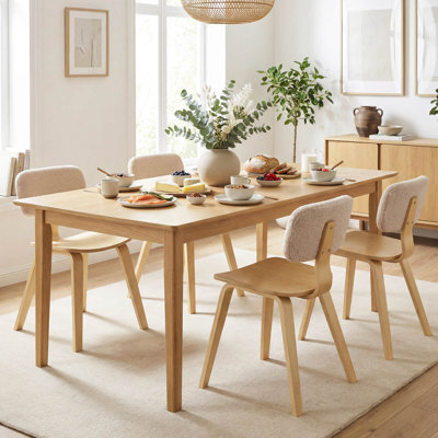 Ensemble de 4 chaises de salle à manger avec dossier ergonomique rembourré en velours Teddy pour cuisine beige et naturel