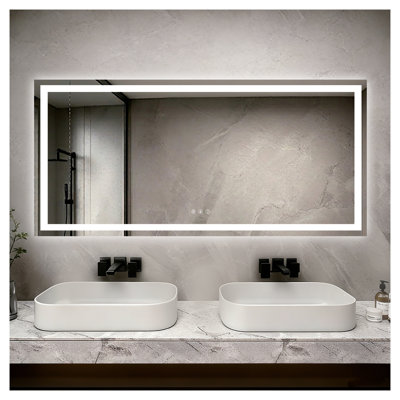 Miroir de salle de bain DEL 77 po x 36 po avec éclairage avant et arrière, miroir de courtoisie à intensité variable avec 3 températures de couleur, antibuée, étanche IP44, montage horizontal ou vertical, verre trempé argenté