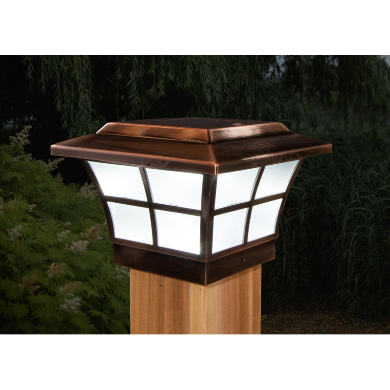 Prestige Solar Powered Integrated LED Fence Post Cap Light 4 in. x 4 in. with Base Adapter Included, 5" H  x 7" W  x 7" D