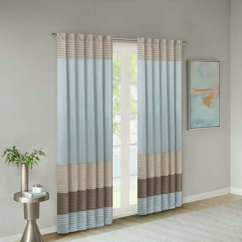 Rideau occultant en polyester Lamaar, Bleu/gris
