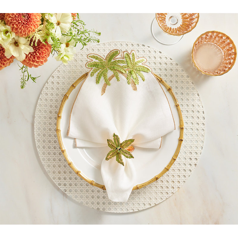 Palmera Napkin, White/Green/Gold