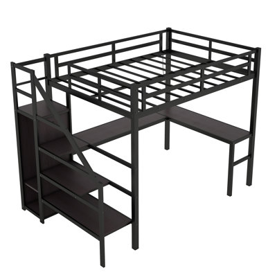 Isabelle & Max™ Ambree Kids Bed Metal Loft Bed With Desk, USB ,LED,Wardrobe And Adjustable Shelf