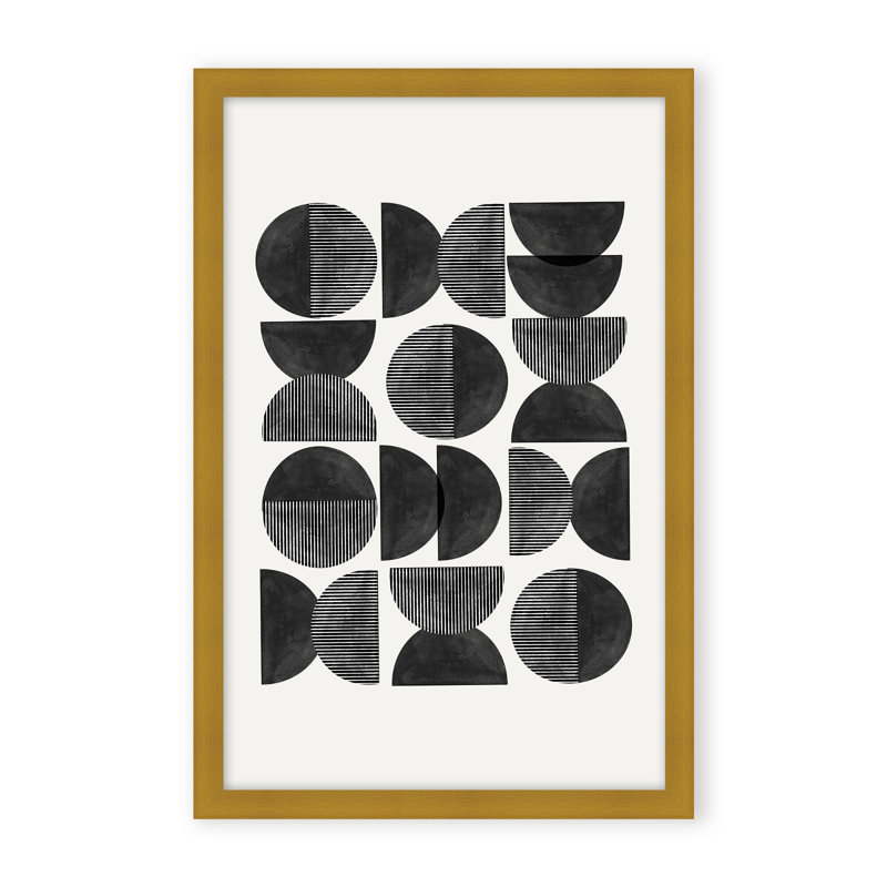 Abstract Mid Century, Geometric by  - Picture Frame Painting on Paper, 36" H x 24" W x 1.125" D, Black, Framed Matted Print