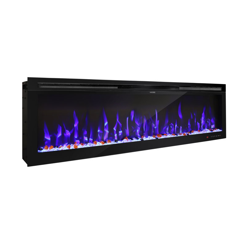 Recessed Wall Mounted Electric Fireplace, Narrow Frame Fireplace Heater With 7X11 Flame Colors, Modern Fireplace Heater With Timer, Thermostat By Remote And Touch Panel, 750/1500W