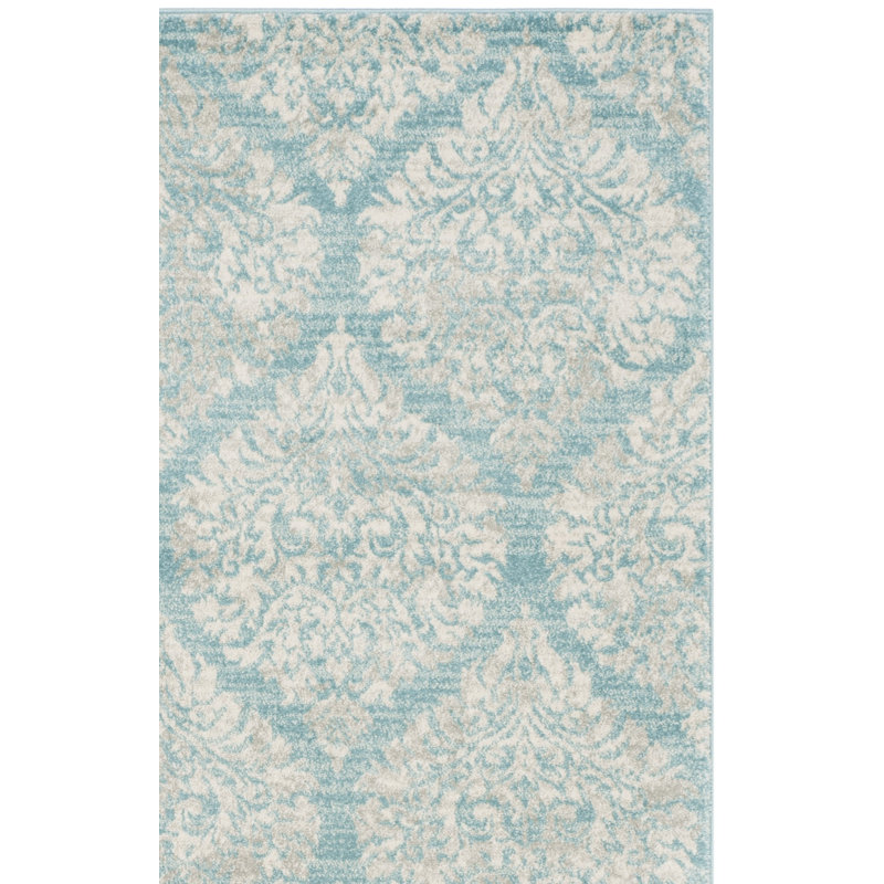 Alondria Geometric Light Blue/Ivory Area Rug, Rectangle 4' x 6'