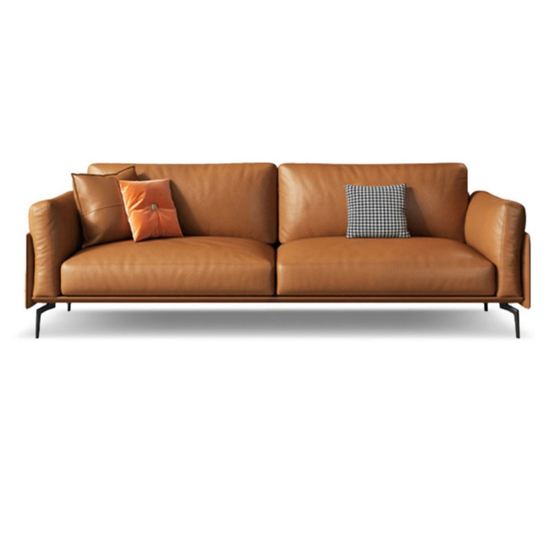 Causeuse coussin orange en cuir véritable, H 32,68 po x l 70,08 po x P 36,22 po