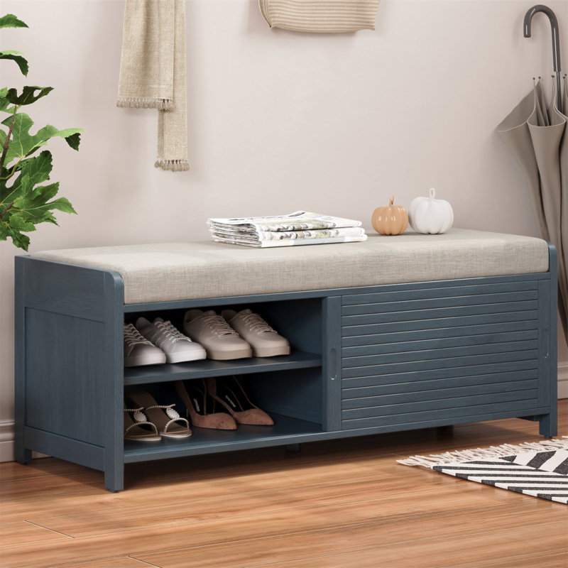 Banc à chaussures avec rangement et coussin TREXM, Bleu