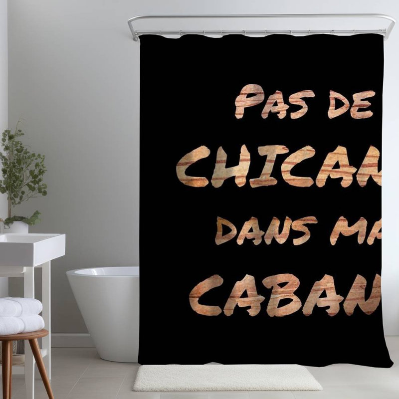 Shower Curtain QU19 – Polyester Shower Curtain, Dye Sublimation Print, 71" W × 74" L, Black/Oak
