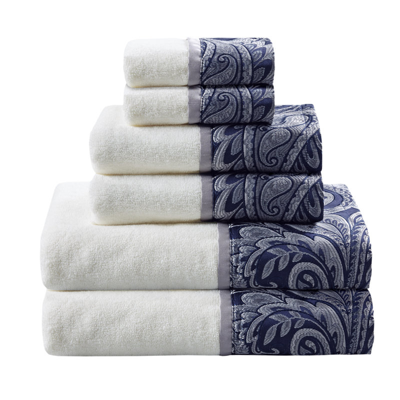 Navy and White Turkish Cotton Jacquard Towel Set