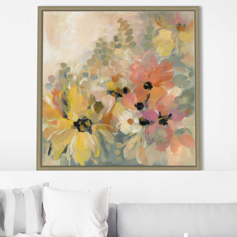 Lit de fleurs June - peinture, Cadre flottant champagne, H 39,5 po x l 39,5 po x P 2 po