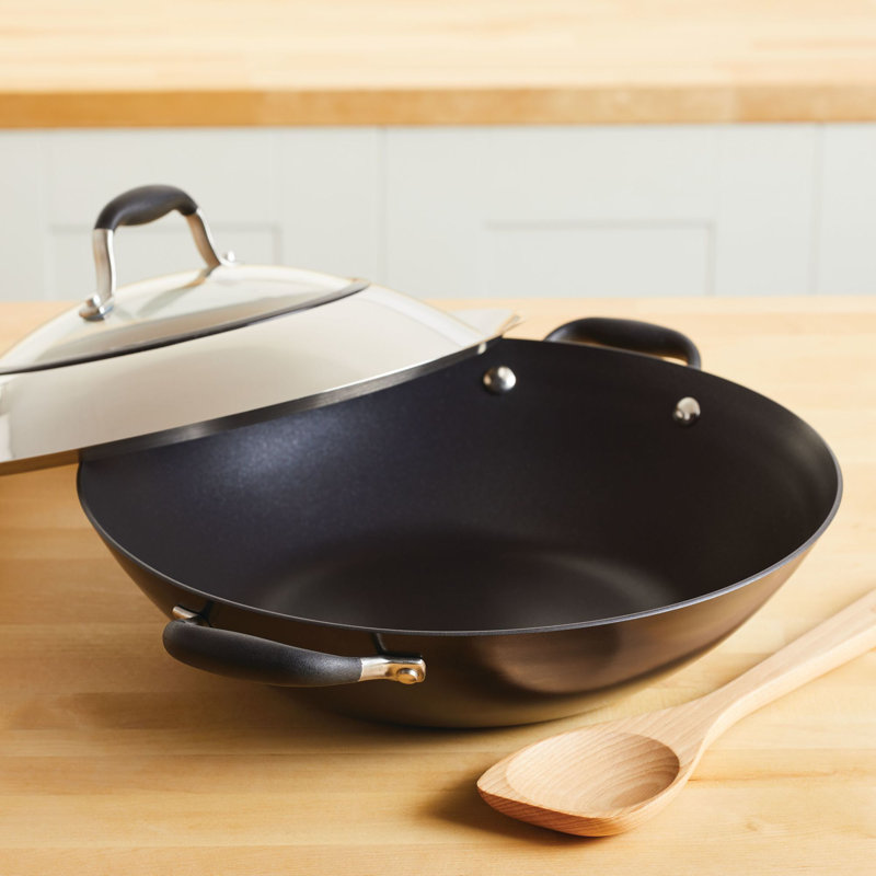 Anolon Advanced Home Hard Anodized Nonstick Wok with Side Handles and Lid, 14 Inch, Brown