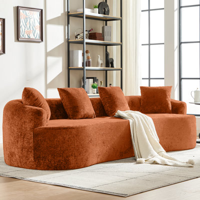 Chenille orange courbée avec 3 coussins, idéale pour les petits appartements, sans assemblage, en mousse à mémoire de forme et en chenille, coussins confortables, appartement à assise profonde,