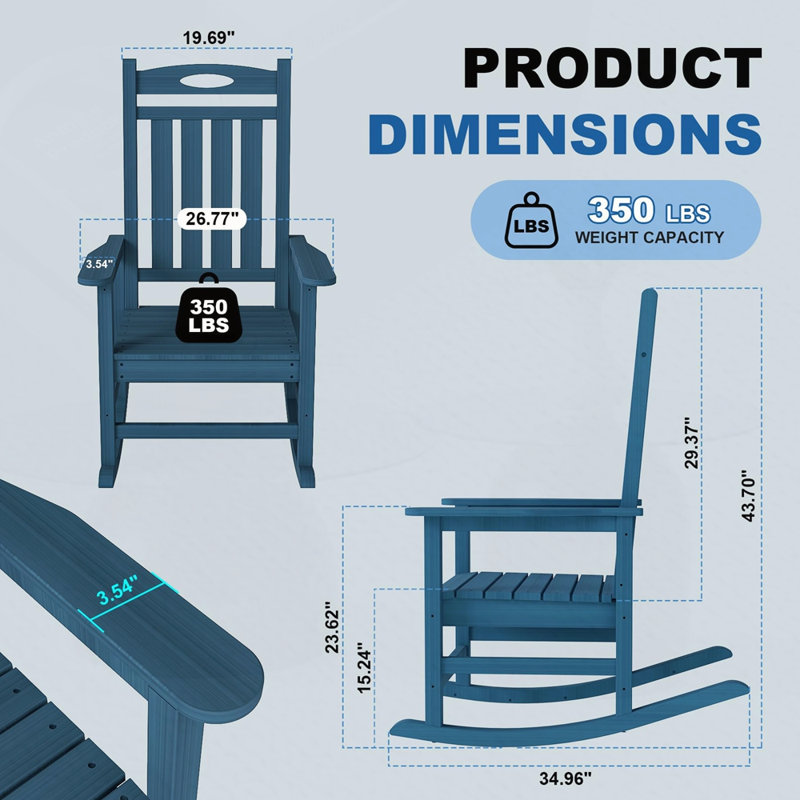 HDPE Patio Rocking Chair Set of 2, Dark Blue