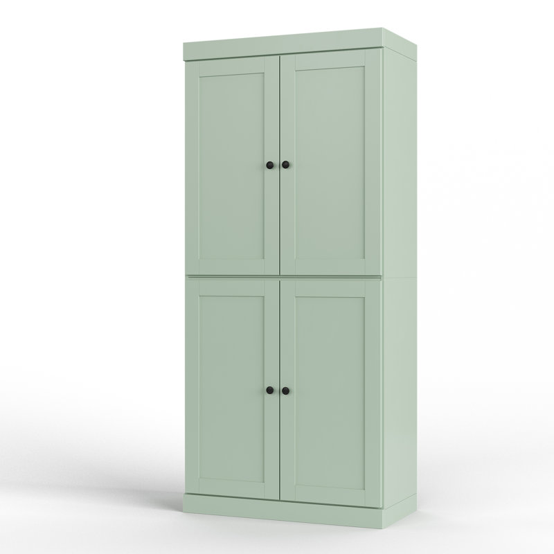 Armoire de rangement 100% bois massif 32 "avec portes Shaker et tablettes réglables, Vert sauge