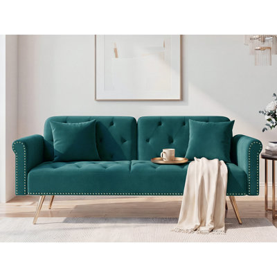 Canapé convertible en velours 69 po, canapé-lit futon avec 2 coussins carrés, dossier réglable pour le salon