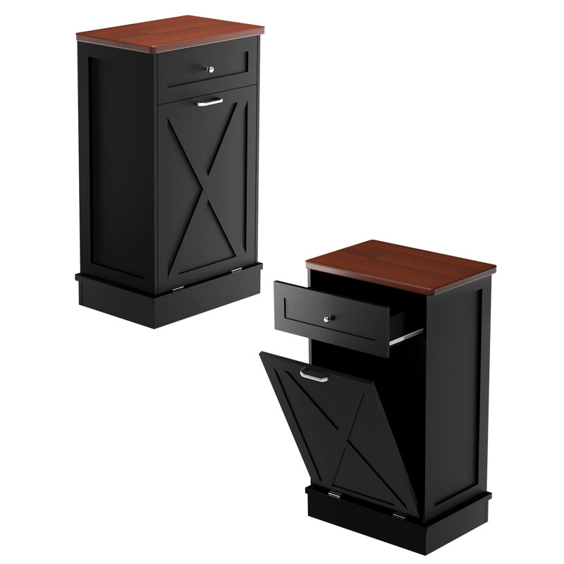 Armoire poubelle inclinable 10 gallons Havant, Noir / noyer foncé