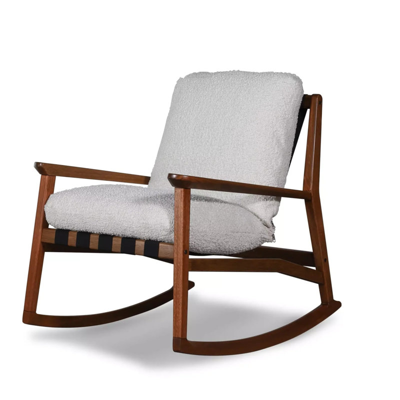 Chaise berçante Mid Century, Tapioca Premium Boucle, Noyer brossé