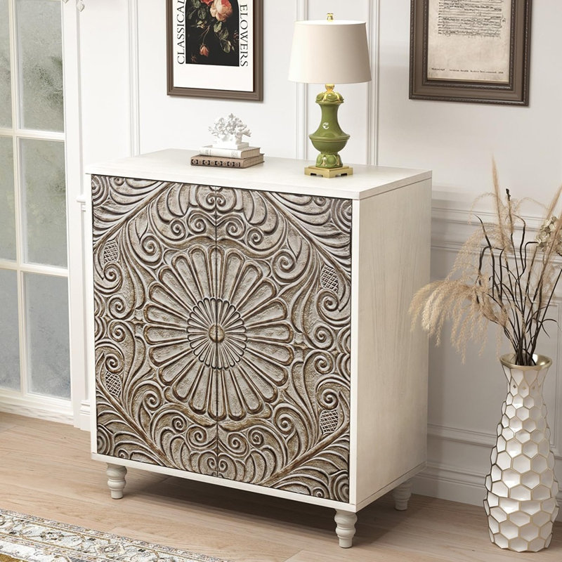 Buffet buffet avec portes à pousser, table d'appoint rétro, gris
