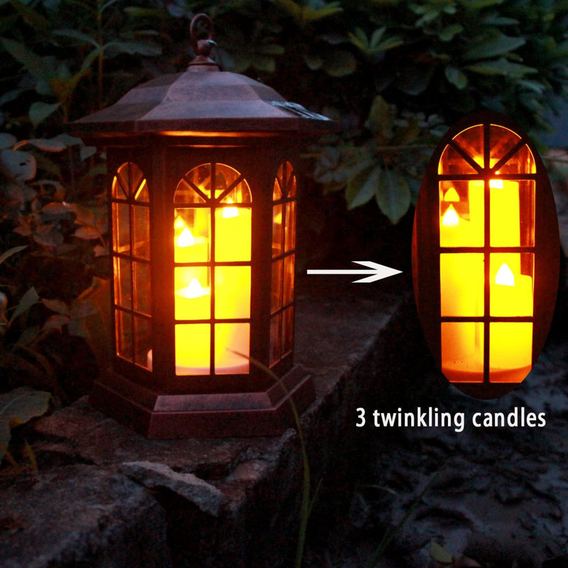 Black Solar Powered LED Flameless Garden Lantern