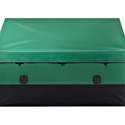 Coffre de patio extérieur de 230 gallons avec bâche en PE imperméable, cadre galvanisé pour un espace de rangement encombrant, poignées portatives, filet ventilé, installation facile, cadre noir +, cadre, ventilation en filet,