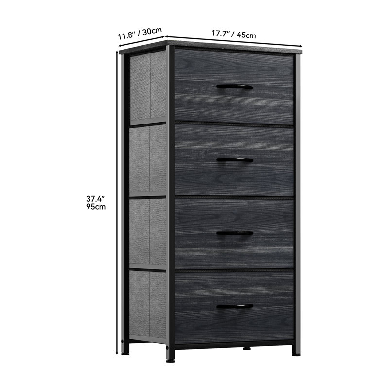 Kathiria 4-Drawer Chest of Drawers, Charcoal Black/Black