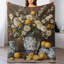 Jeté en flanelle de luxe citrons et fleurs dans des vases bleus, couverture douce et chaude pour le canapé du salon-133045118