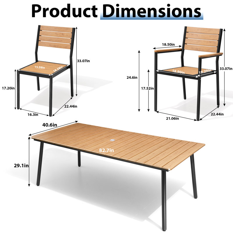 8 - Person Aluminum Patio Dining Set With Umbrella Hole And Armed And Armless Chairs, Brown