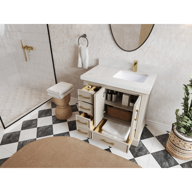 Meuble-lavabo simple 36 po avec plateau Leshaunda, Doré Viola